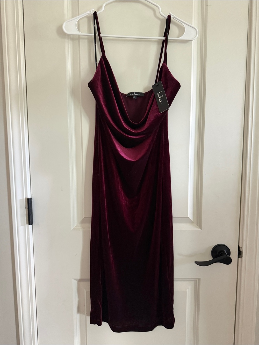 Lulu's Wine Burgundy Velvet Cowl Midi Dress
